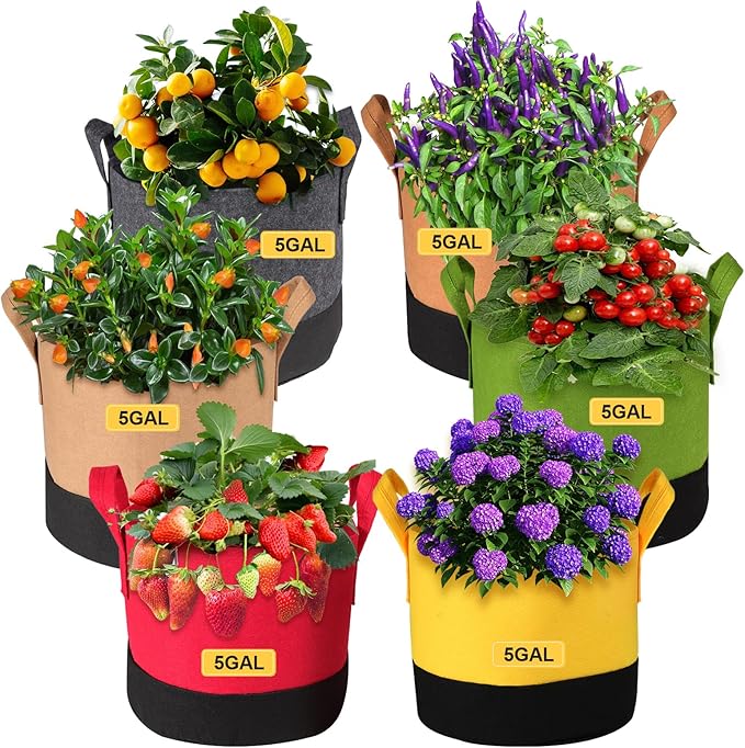 Grow Bags 5 Gallon, 6 Pack Fabric Plant Pots by SouilGoal