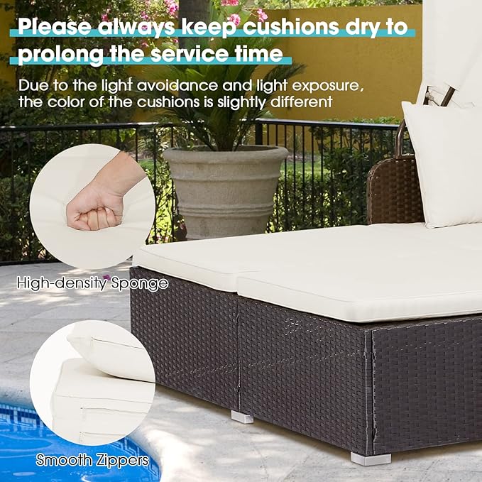 Moccha Outdoor Daybed with Retractable Canopy, Wicker Cabana with 2 Side Tables - Image 5