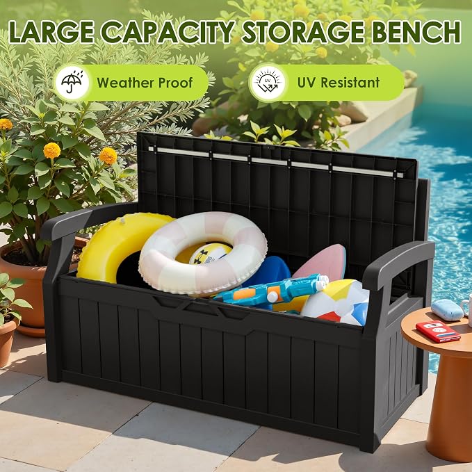 Greesum 80 Gallon Outdoor Storage Bench, Weather-Resistant Deck Box, Patio - Image 6