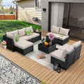 9 Pieces Patio Furniture Set All-Weather Outdoor Wicker Sectional Conversation by JOYURE