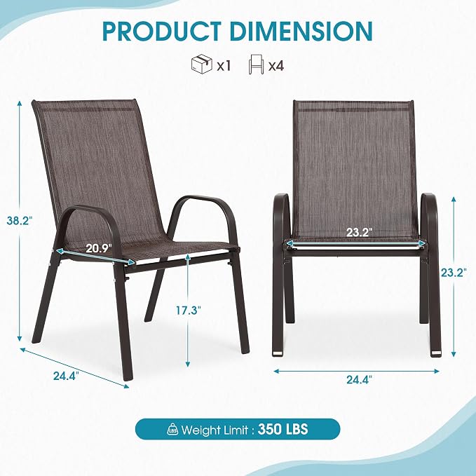 Outdoor Stackable Chairs Set of 6, Stacking Patio Chairs - Image 2