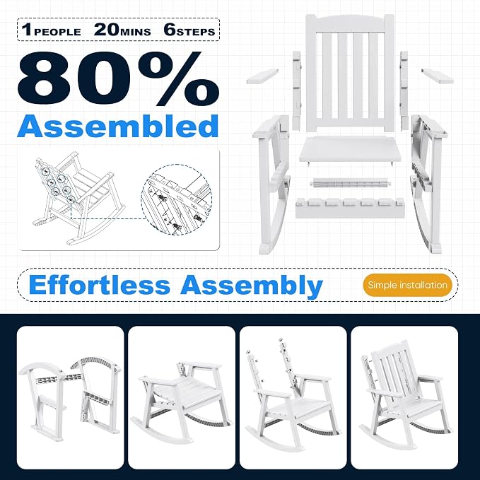 Devoko PP Material Rocking Chair Outdoor Indoor All Weather High Back Patio - Image 5