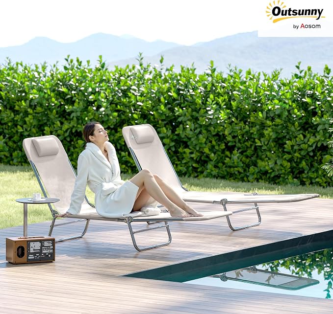 Outsunny 2 Piece Folding Chaise Lounge Chairs, Pool Sun Tanning Chairs - Image 2