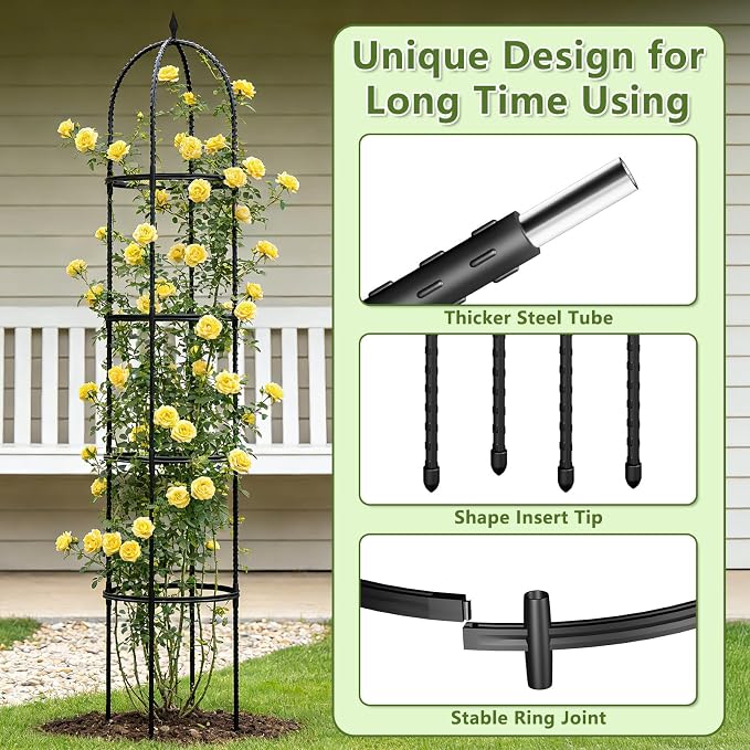 Obelisk Trellis for Garden Plants Climbing: 6ft Rustproof Metal Pipe - Image 4