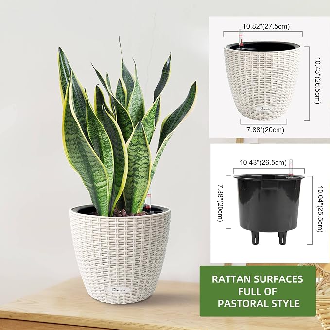 Dexceder 11x10 Inches Rattan Self Watering Planter Indoor Outdoor, Inner Pot - Image 3