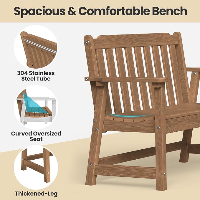 Ciokea 49" Heavy Duty Outdoor Bench Set of 2, HDPE Weatherproof Garden Bench - Image 4