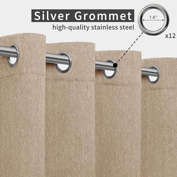 Easy-Going Linen Look Outdoor Curtains Waterproof Windproof Porch Curtains - Image 3