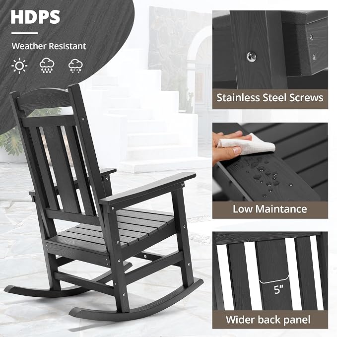 LUE BONA Outdoor Rocking Chairs Set of 4, Weather Resistant HDPS Poly Rocker - Image 5