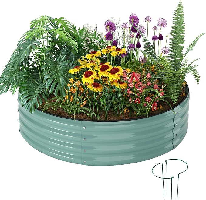 Galvanized Metal Planter Round Raised Garden Bed Kit by ZFHgarden