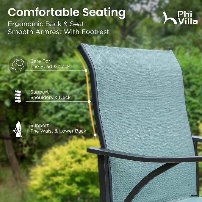 PHI VILLA Outdoor Bar Stools Set of 2, Swivel Patio Bar Stools & Chairs - Image 6