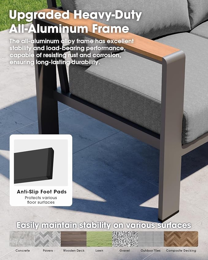 Aluminum Outdoor Patio Furniture Set 6 Seats, Outdoor Sectional Corner Sofa - Image 5