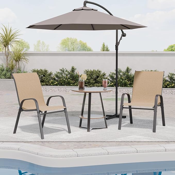 Patio Chairs Set of 2, Outdoor Dining Chairs Stackable - Image 3