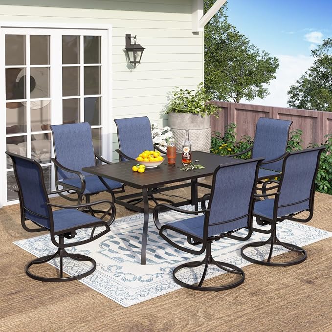 PHI VILLA 7 Piece Outdoor Patio Dining Set, Large Metal Table and 6 Swivel - Image 8