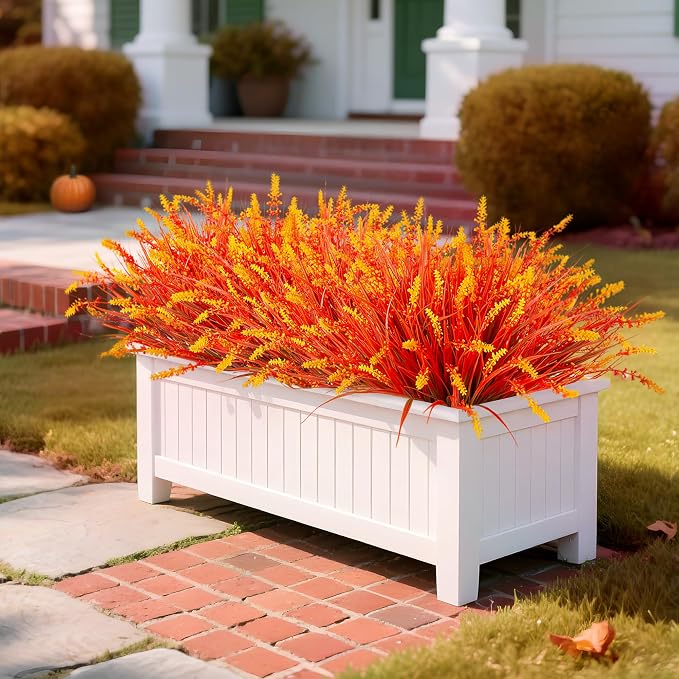 Artificial Fake Plants Flowers for Outdoors Fall Decor, 12 Bundles Fall Leaves - Image 3