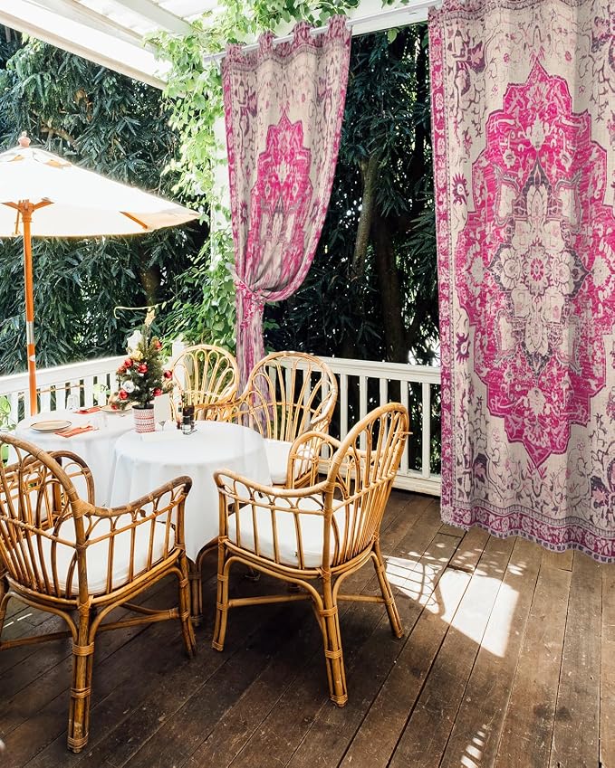 Pink Bohemian Outdoor Curtains for Patio Waterproof, Grommet Privacy Curtain - Image 5