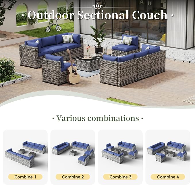 Aoxun 10 Piece Patio Furniture Set Wicker Rattan Patio Conversation Set Outdoor - Image 7