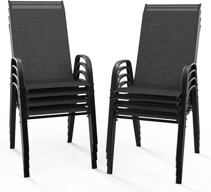 VINGLI Patio Chairs Set of 8 – Stackable Outdoor Dining Chairs by VINGLI