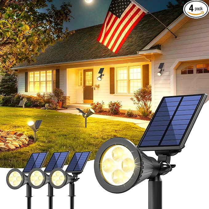 Solar Lights Outdoor Waterproof IP65, 3000K Super Bright LED, 2 Lighting Modes by JEJOT