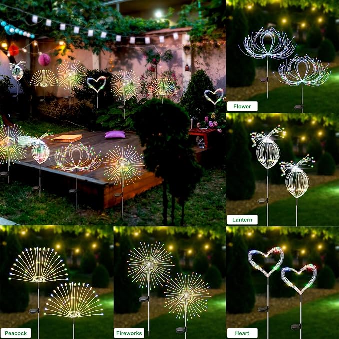 Solar Garden Lights Outdoor Waterproof, 2 Pack 120 LED Solar Firework Lights - Image 4
