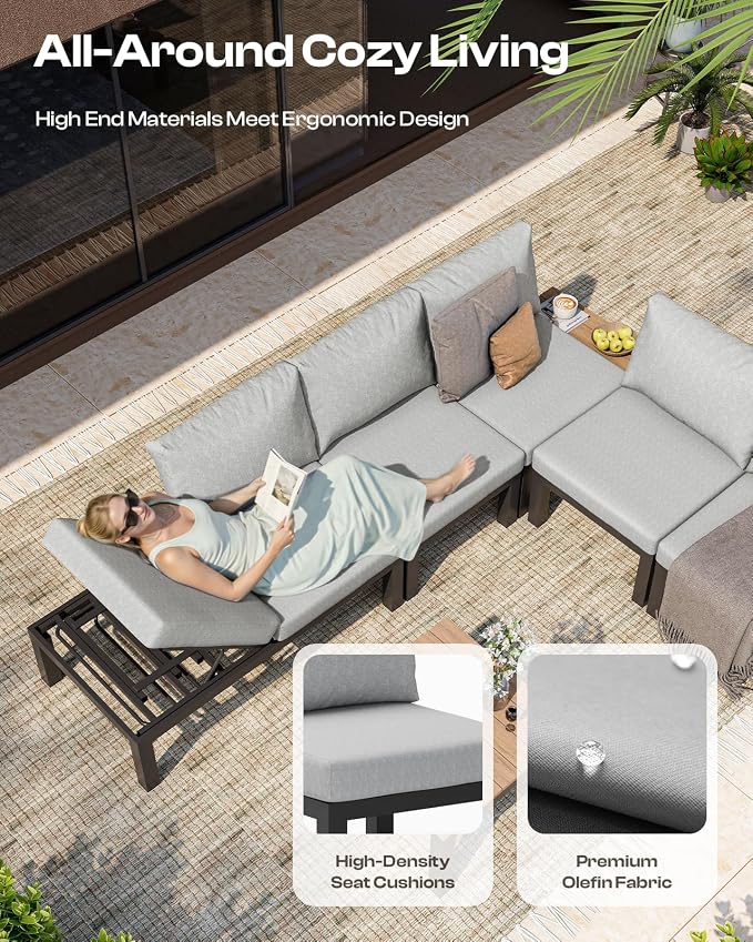 Aluminum Modular Outdoor Patio Furniture Set, 6 Seats Sectional Sofa Set - Image 4