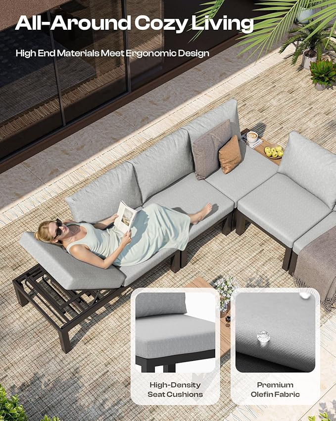 Aluminum Outdoor Patio Sofa Set, 2 Seats Modular Sectional Single Seat Sofa - Image 4