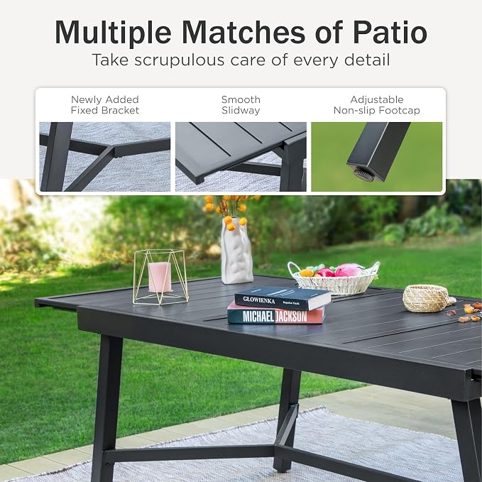 PHI VILLA Expandable Patio Dining Table Metal Outdoor Table - Image 6