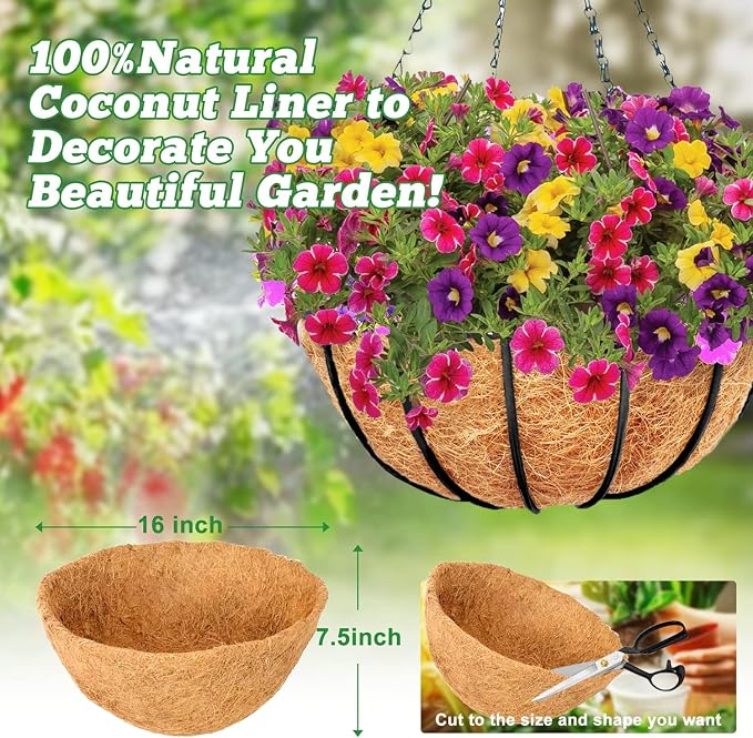 Y&M 4PCS 16" Round Coconut Fiber Liner Pre-Formed Replacement - Image 2