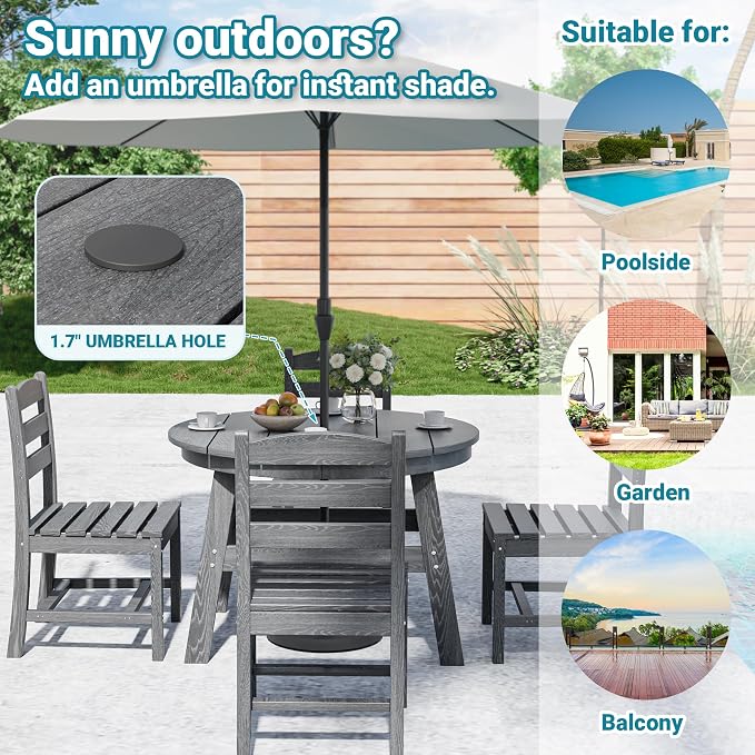 5 Piece Round Outdoor Dining Set, Relaxing HDPE Outdoor Table and Chairs - Image 5