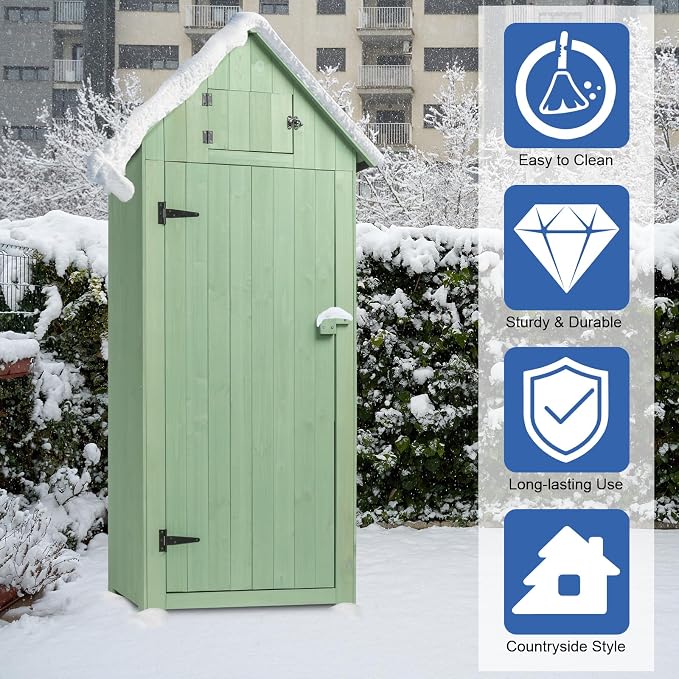 Outvita Outdoor Storage Cabinet, 70in Wooden Vertical Garden Tools Shed - Image 5