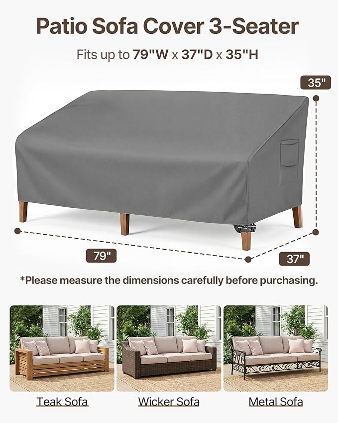 Vailge Heavy Duty Patio Sofa Cover, 100% Waterproof 3-Seater Outdoor Sofa Cover - Image 2