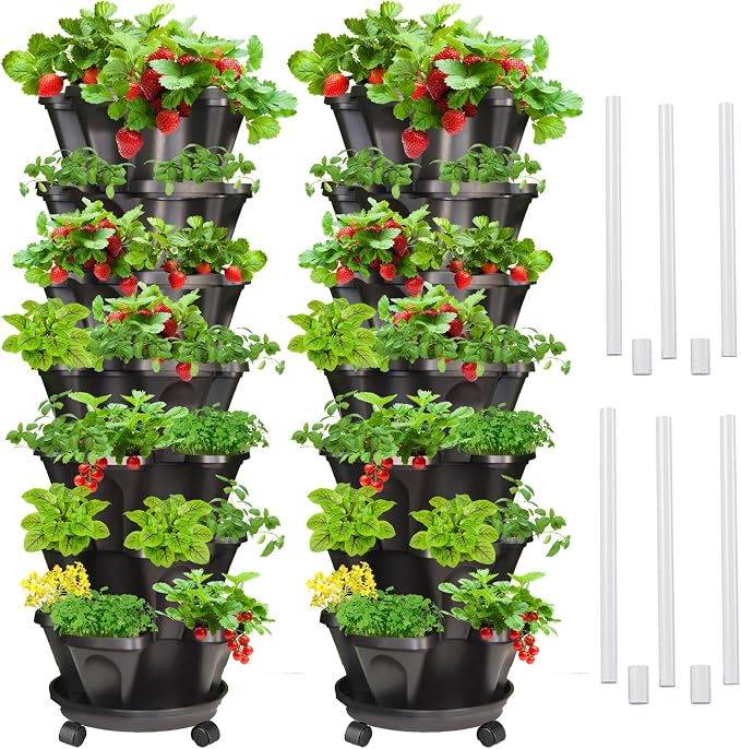 Strawberry Vertical Planter 2 Pack, 7 Tiered Stacking Garden Tower, Stackable by Tectsia