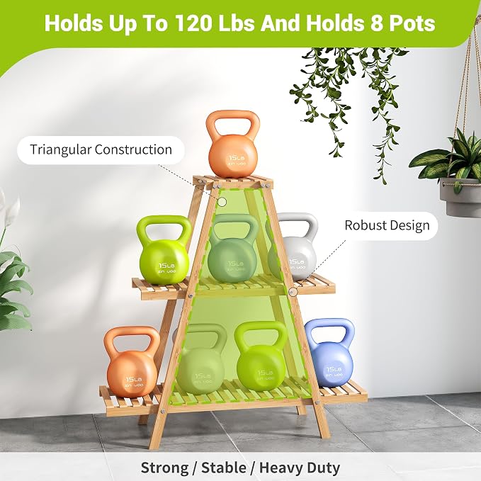 BMOSU Plant Stand Bamboo for Indoor Outdoor Tiered Plant Shelf 8 Potted Flower - Image 5