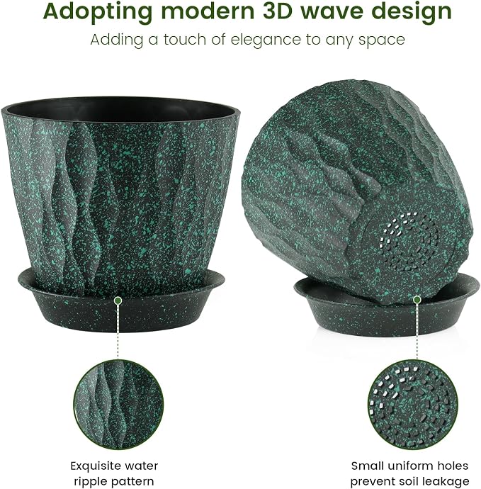 7 inch Plant Pots for Indoor Outdoor Plants, 5 Pack Thick Flower Pots - Image 3