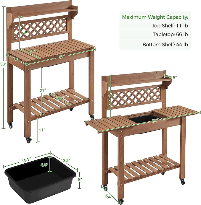 Yaheetech Potting Bench Table Outdoor Garden Horticulture Wooden Workstation - Image 2