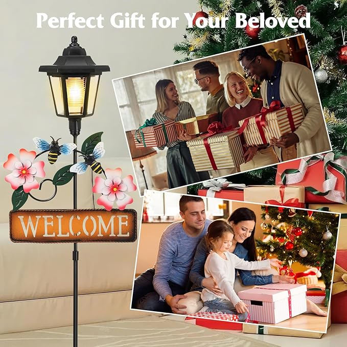 Lewondr Solar Garden Lights Bee, 37.4 Inch Solar Lamp Post Light - Image 8