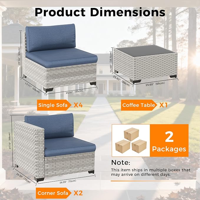 6-Seat Modular Patio Furniture Set – Outdoor Wicker Sectional Sofa - Image 3
