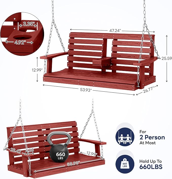 KINGYES Outdoor Hanging Patio Swing Set of 2, 2 Seat Swing Chair - Image 3