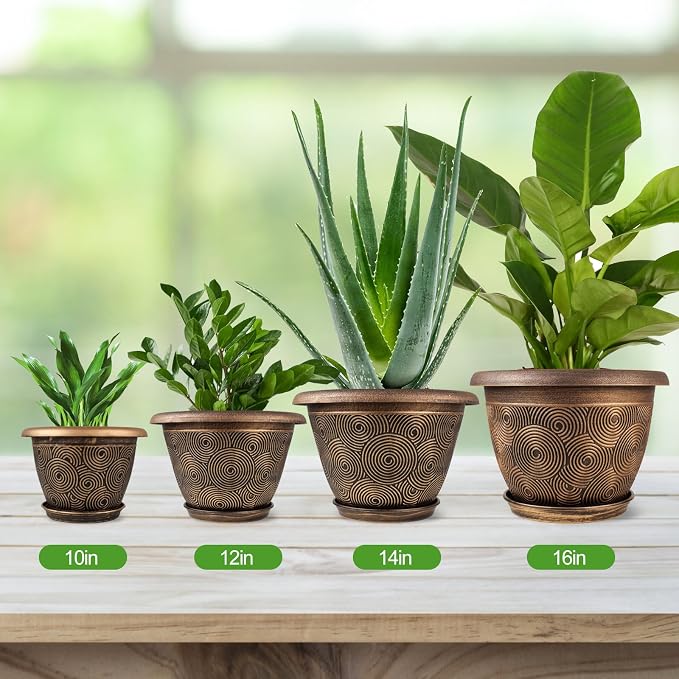 12 Inch Large Planter Pot for Plants Indoor Outdoor, 4 Pack Plastic Flower Pots - Image 6
