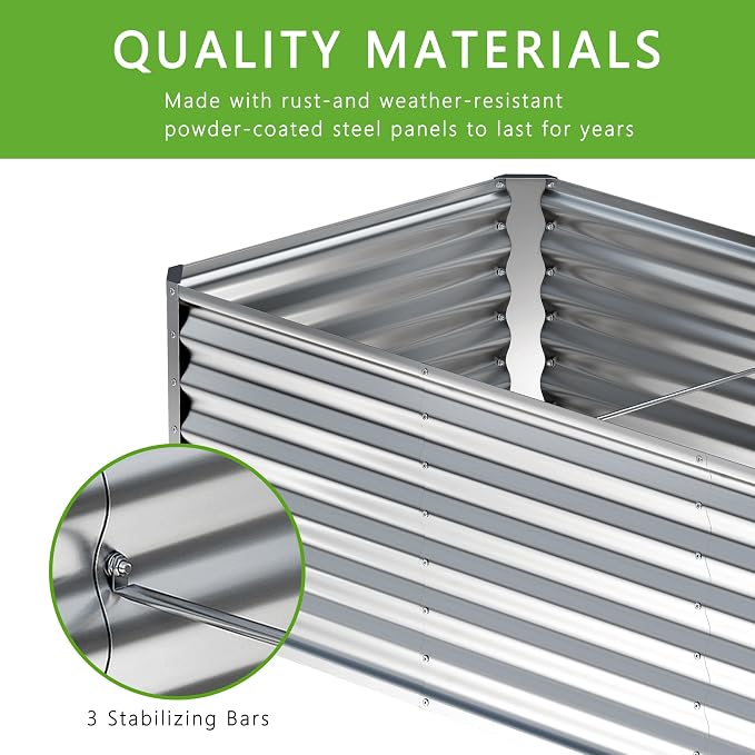 2PCS 8x2x1FT Galvanized Raised Garden Bed, Planter Raised Beds-Metal Garden Box - Image 4