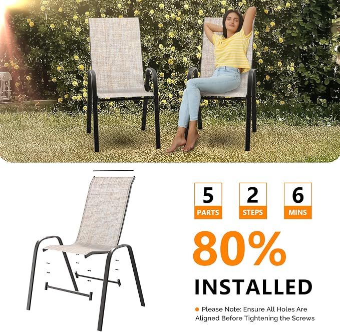 VINGLI Patio Chairs Set of 2 – Stackable Outdoor Dining Chairs - Image 6