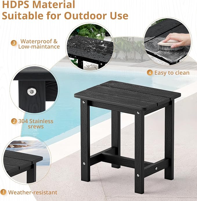 LUE BONA Outdoor Side Table, HDPS Small Outdoor Adirondack Side Tables - Image 5
