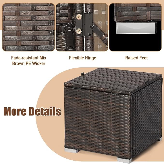 RELAX4LIFE Wicker Outdoor Storage Ottoman, 2-Piece Rattan Footstool w/Removable - Image 6