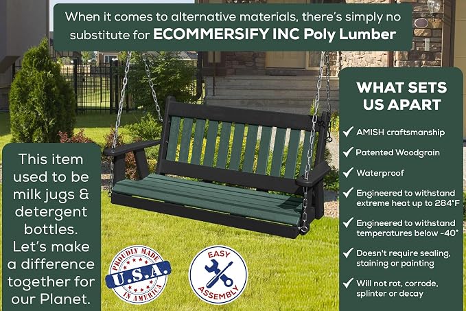 Poly Lumber Wood 4FT Mission Porch Swing Amish Craftsmandship Made in USA HDPE - Image 3