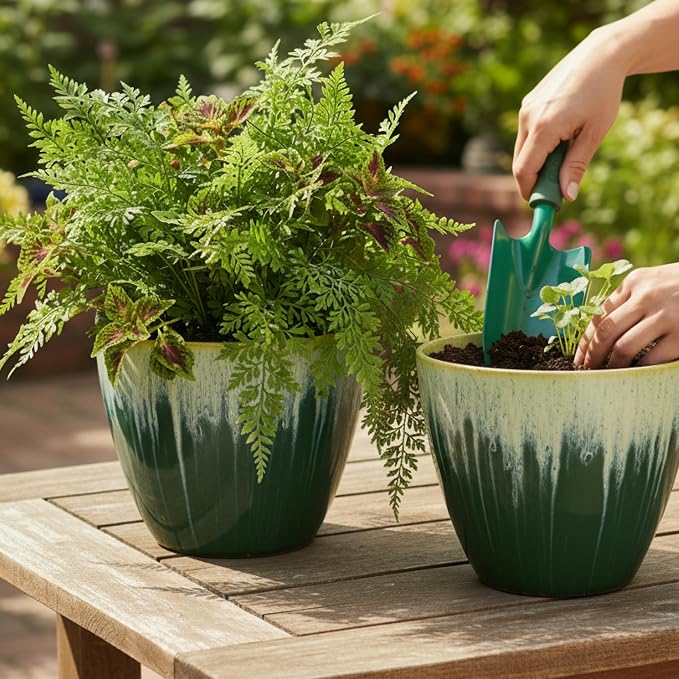 8 inch Plant Pots with Drainage Holes, Modern Glossy Finishing Planter - Image 7