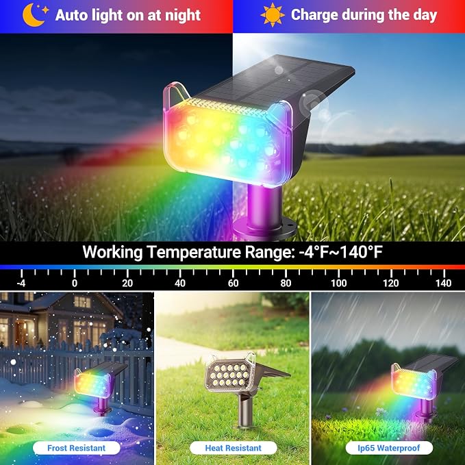 WdtPro 4 Pack Solar Color Changing Lights, 10 Lighting Modes Solar Lights - Image 4