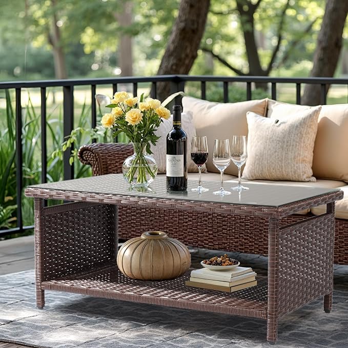VINGLI Outdoor Wicker CoffeeTable Patio Coffee Tables - Image 2