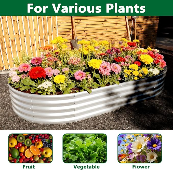 zizin 2 Pack Oval Galvanized Raised Garden Bed Kit 8x4x1ft Large Metal Planter - Image 6