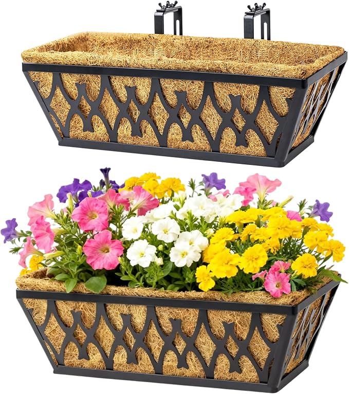 2 Pack 16 Inch Window Boxes Planters Railing Planter Box by KarlliuHOMEGARDEN