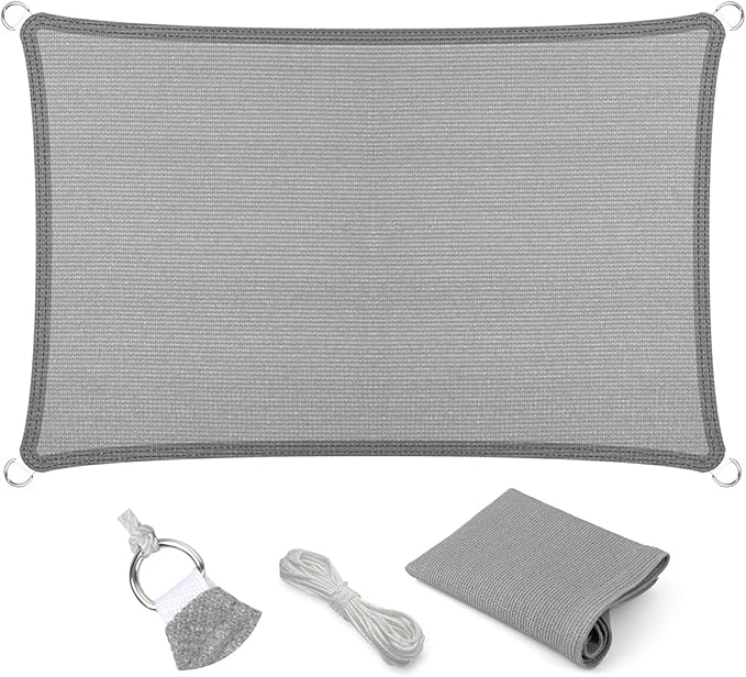 Eden's Decor Straight Flat-Edged Sun Shade Sail Rectangular 16' x 22' Grey by EdensDecorInc