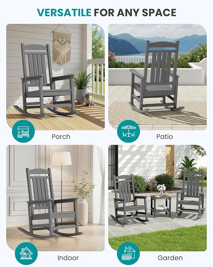 SERWALL Outdoor Rocking Chair Set of 4, HDPE Patio Rocking Chair, All-Weather - Image 9